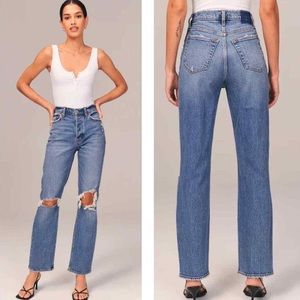 Abercrombie ripped medium wash High Rise Dad Jeans